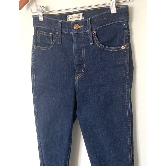 Madewell 10-Inch High Rise Skinny Dark Wash Jeans with Raw Hem Zip Fly Sz 25 - Picture 11 of 13